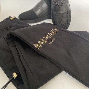BALMAIN | Black Girl's Jogger Pants | Gold Drawstrings & Logo Print
